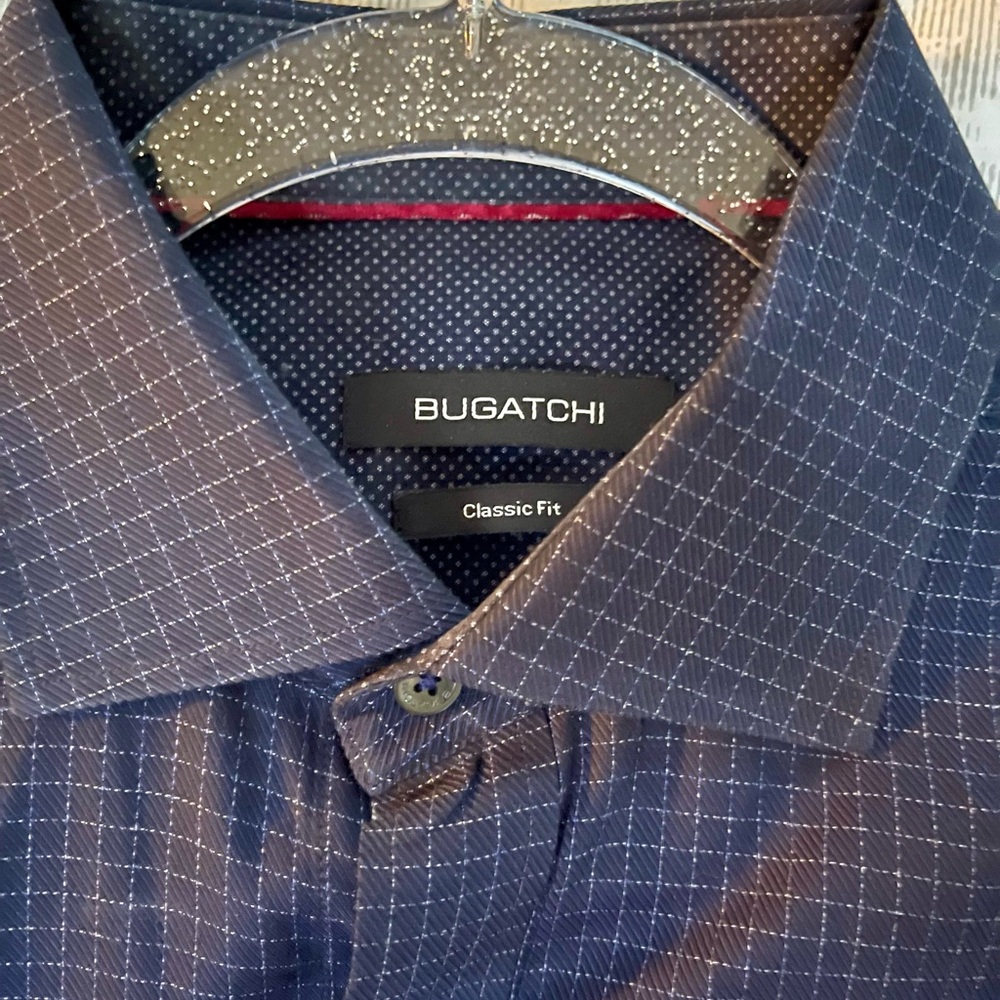 Bugatchi Dark Blue Checkered Button Down Shirt - image 2